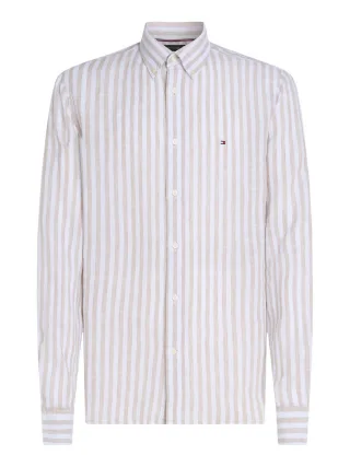 Tommy Hilfiger - Regular Fit Leinenhemd mit Streifen beige - Gr. - S