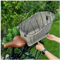 UNUS GARDEN Fahrradkorb Hundefahrradkorb Weide (47x34x29cm (LxBxH), Gitterabdeckung, waschbares Kissen und Schutzriemen
