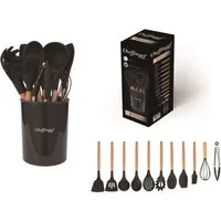 Cheffinger Küchenorganizer-Set Küchenhelfer Küchenutensilien Set mit Ständer 12-tlg.schwarz, (Küchenhelferset bestehend aus 12 Teilen)