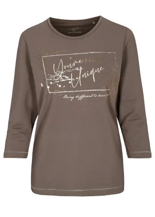 CLARINA - Rdh.-Sweatshirt, 3/4 Arm,Druck mokka - Gr. - 46