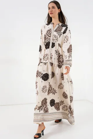 Gemustertes V-Ausschnitt Maxikleid