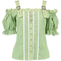 OS Trachten Trachtenbluse Ximira Tailliert, Bluse mit Trägern, Puffärmel, Schnallen, Rüschen