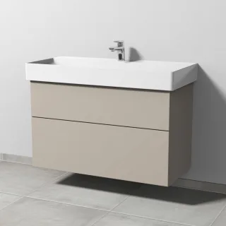 Sanipa 3way Waschtischunterbau zu Duravit Dura Square Waschtisch mit 2 Auszügen, Kaschmir-Matt SP4271U