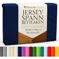 Strauss Home Spannbettlaken Premium 160 g/m² Gekämmte Baumwolle Jersey in Hotelqualität, Gummizug: Rundumgummi, OEKO-TEX®-zertifiziert - Hotelqualität – Formstabil & Langlebig