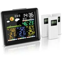 BEARWARE Funk, mit Farbdisplay, Wireless Funksensor/Außensensor, DCF Funkuhr Wetterstation (mit Außensensor, Luftdruck, Wettervorhersage, Barometer, Wecker, Alarm, Snooze)
