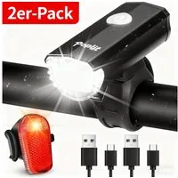 POPOLIC Fahrradbeleuchtung Fahrradlicht Set LED StVZO-30/15 LUX Fahrradbeleuchtung Set, 360° Beleuchtung-IPX4 Wasserdicht mit USB Akku Fahrradlampe
