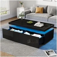 Merax Couchtisch Couchtisch hochglanz Sofatisch Beistelltisch mit LED-Beleuchtung (1-St., 1 Tisch), Wohnzimmertisch mit 2 Schubladen & Ablage, inkl. App, 95x45x35 cm