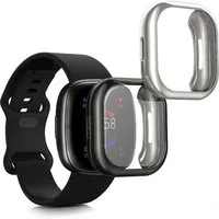 kwmobile Smartwatch-Hülle 2x Silikon Hülle für Fitbit Versa 4 / Sense 2, Schutzhülle Fullbody Display Cover Set aus Silikon