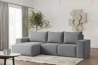 Ecksofa Designersofa ESTELLE in Stoff Opera Velvet Grau Ottomane Links