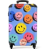 NoBoringSuitcases.com© Kinderkoffer Bunte Smiley-Gesichter auf blauem Hintergrund 55x35x20cm, Kinder Koffer Klein, Trolley Handgepäck, Reisekoffer