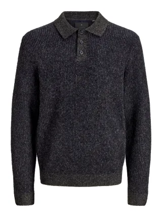JACK&JONES - JPRBLASIMON SOUFFLE KNIT POLO Medium Grey Melange - Gr. - XL