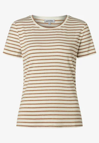 MORE & MORE - Streifenshirt mit Glanzfaden braun - Gr. - 38