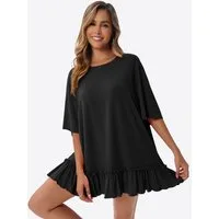 Imily Bela Shirtkleid Damen mit Rüschen Rundhals Oversize Sommer Strand Tunika (Packung, 1-tlg., 1per-Pack) mit Rundhalsausschnitt in Unifarbe