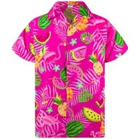 King Kameha Hawaiihemd "Flamingo Melone" Funky Hawaiihemd Herren Kurzarm Fronttasche Stylish