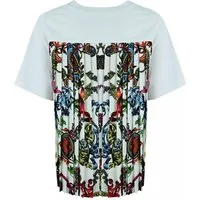 Versace T-Shirt Damen Bluse Barock Plissee Loose Fit Shirt Plissee-Verarbeitung mit Mehrfarbiges Barockmuster