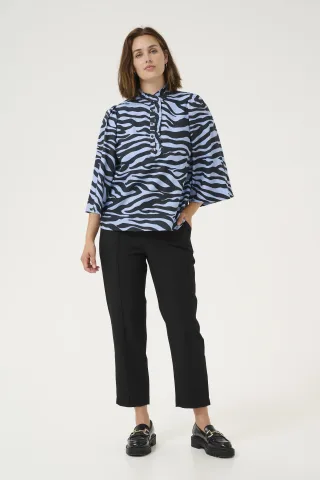 Kurzarm-Bluse Regular fit Blue / Black graphic black blue
