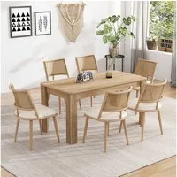 Flieks Esszimmerstuhl (Set, 6 St), 6er Set Polsterstühle mit Rattan-Rückenlehne Kunstleder, Metallbeine