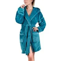 Gräfenstayn Damenbademantel Bademantel Damen flauschig Kapuze Kuschelfleece leicht kurz, warm & kuschelig, Knielang, Fronttaschen, Gürtel, S-XXL