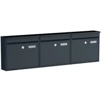 BASI Briefkasten Wandbriefkasten (Spar-Set, 3-St), 3er Set anthrazit matt, Einwurfklappe vorne, Namensschild, 2 Schlüssel