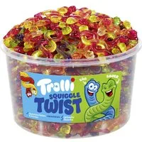 TROLLI Süßigkeit, Trolli Squiggle Twist süss und sauer verschlungene Würmer 1200g