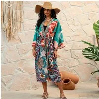 MOPUEA Kimono Strand Kimono Damen lang Boho Sommer Überwurf mit inklusive Ohrringe, Leicht, atmungsaktiv, locker geschnitten, schnell trocknend