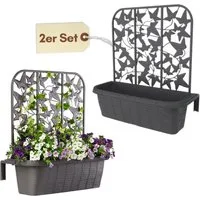 GarPet Blumenkasten 2er Set Blumenkasten Balkon Balkonkasten mit Spalier Wasserspeicher