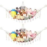 BlingBin Hängekorb Spielzeug Aufbewahrung Kuscheltier Aufbewahrung Netz (2er Set, 2 St., 2pcs), Boho Makramee Stofftier Hängematte für Plüschtiere und Teddybären