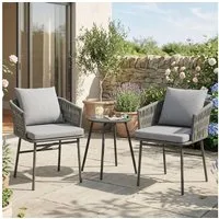 Outsunny Sitzgruppe mit 2 Gartensesseln, Couchtisch, Kissen, (Gartengarnitur, 3-tlg., 3-tlg. Rattan Bistroset), für Garten, Terrasse, Stahl, Grau
