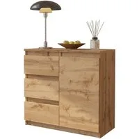 Furnica Kommode MIKEL, 3 Schubladen und 1 Tür - Votan Eiche H75cm B80cm T35cm (1 St)