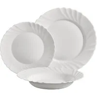 Annastore Geschirr-Set Opal Geschirr Set 18-tlg Glas Speiseteller Suppenteller Dessertteller, 6 Personen, Lamellenoptik, stoßfest bruchfest Service