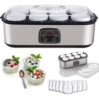 Rhein Beleuchtung Joghurtbereiter Joghurtbereiter elektrisch 8 Gläser 180 ml – Joghurtmaschine Edelstahl, 8 Portionsbehälter, je 180 ml, Mit Temperatur- & Zeitregelung, LCD Display, 25W, BPA-frei