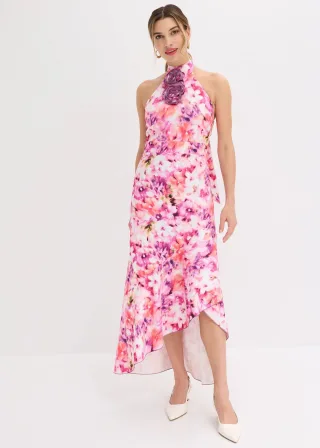 bonprix Abendkleid mit Blumen-Applikation, pink, Gr.42, Modern und feminin: Maxikleid aus strukturiertem Crepe mit Blumen-Applikation und Volant am Rock