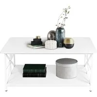JEOBEST Couchtisch Wohnzimmertisch Holz mit offenes Fach, Sofatisch Rechteckig, (2-stöckiger) Rustikales Design 100x52x47.5cm