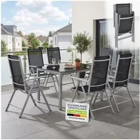 Juskys Garten-Essgruppe Milano, (7-tlg), 6 Gartenstühlen plus Tisch - Stühle klappbar und verstellbar