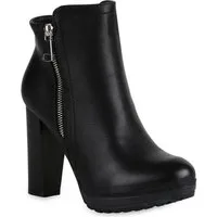 VAN HILL 819927 Plateaustiefelette Gefütterte Damen Plateau Boots Leder-Optik High Heels Stiefeletten