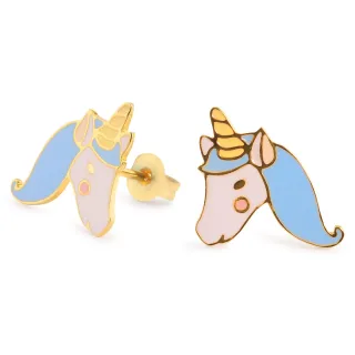 Blaue Einhorn Ohrringe vergoldet
