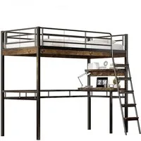 Flieks Hochbett Kinderbett Metallbett 90x200cm mit Schreibtisch, Regal und Leiter