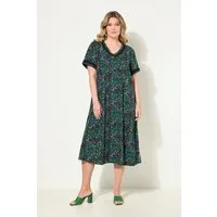 MIAMODA Jerseykleid Maxikleid A-Linie Blättermuster Halbarm