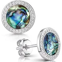 Materia Paar Ohrstecker Damen Perlmutt Abalone grün Zirkonia SO-394, 925 Sterling Silber, rhodiniert