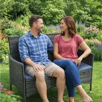 ESTEXO Gartenbank Rattan Gartenmöbel 2-Sitzer Polyrattan Sitzbank Sitzkissen Anthrazi