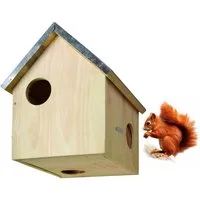 esschert design Nistkasten Nistkasten Eichhörnchen Haus Kobel Holz Zinkdach Futter Station Garten