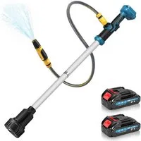 XERSEK Regenfasspumpe Akku Wasserpumpe mit 2×2.0Ah Akku & Gartensprühdüse Elektro Fasspumpe (3000L/h Fördermenge, 6M Förderhöhe), für Pool/Garten/Teich/Wohnmobil/Boot