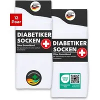 sockenkauf24 Diabetikersocken ohne Gummibund 97% Baumwolle mit Komfortbund ohne Naht (12-Paar) Diabetiker Socken ohne Gummi für Damen & Herren