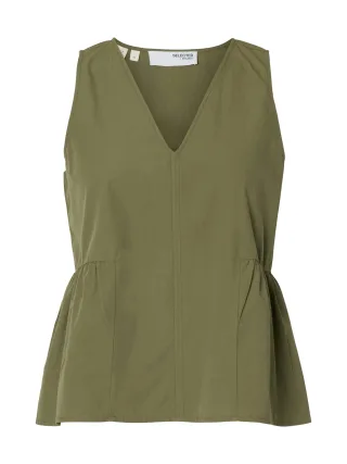 selected women - SLFBLAIR SL V-NECK PEPLUM TOP NOOS Deep Lichen Green - Gr. - 36