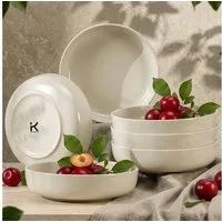 KONSIMO® Teller-Set VICTO Tafelservice hergestellt in der EU (6-tlg), 6 Personen, Steingut, spülmaschinengeeignet, mikrowellengeeignet, 6x Suppenteller