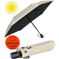 iX-brella Taschenregenschirm Sonnen-Regenschirm mit UPF 50+, UV-Hitze-Schutz, für Damen, mit Auf-Zu-Automatik, innen schwarz