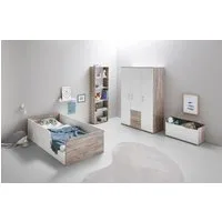 OTTO home Jugendzimmer-Set Kinderzimmer-Set »Riekke« 4-teilig, (Spar-Set, 4-tlg., Bodenbett, Kleiderschrank 3 Türen, Standregal, Truhe), Farblich abgestimmte Möbelserie
