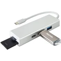 Hama USB-Verteiler USB-C USB-Hub 1:3 Kartenleser USB Adapter, SuperSpeed USB Type-C 3.1, Card-Reader für SD / MicroSD USB-Verteiler
