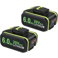 Athlix Ersatz Akku 6,0 Ah für Worx 20-V-Akku, WA3572 WA3553 WX390 WA3551 Akkupacks (2 St), 6000 mAh, 20 % längere Laufzeit, für Worx Geräte