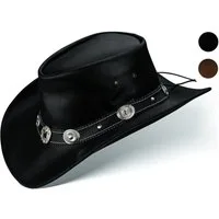 BLACK FOREST FOX Cowboyhut Cowboy Western Leder Hut STAR für Herren Damen in 2 Farben Schwarz Größe XL